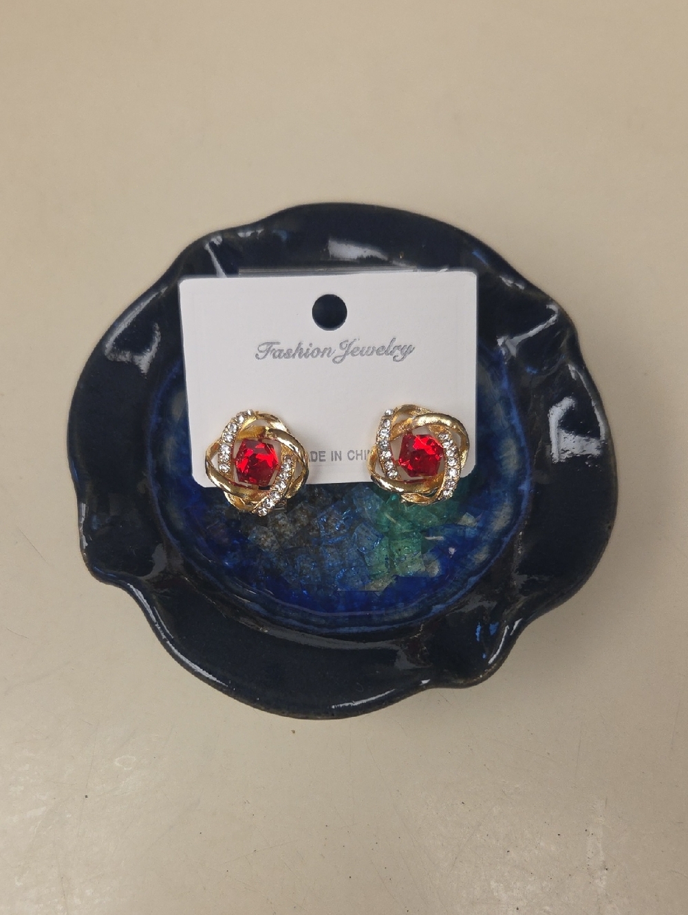 Fashion Jewelry Gold-Tone Red Crystal Rose Stud Earrings